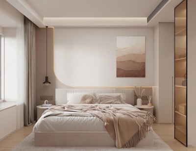 侘寂奶油风卧室3D模型下载